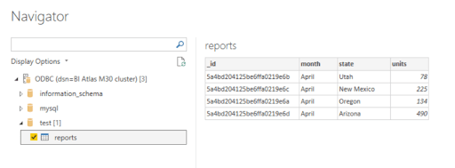 MongoDB to Power BI: Navigator Panel